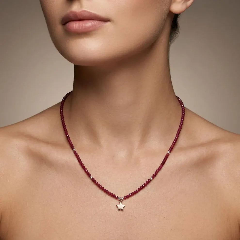 Elegant Ruby Beaded Silver Chain Delicate Necklace